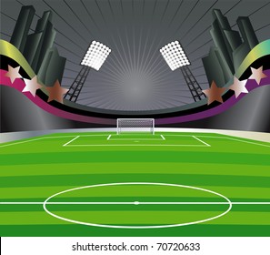 Abstract   background with soccer stadium and field. Vector illustration.