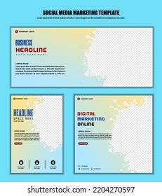 Resumen Antecedentes Los medios sociales publican diseño moderno, para marketing digital de negocios en línea, banner y plantilla de afiches.