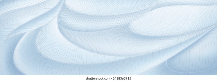 Abstract background of soft curved surfaces in light blue tones covered with a grid of thin parallel lines