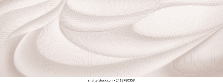 Abstract background of soft curved surfaces in beige tones covered with a grid of thin parallel lines