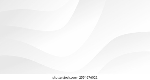 Abstract background with soft, flowing white curves on a light grey gradient, creating a sense of calmness and fluidity. Vector illustration