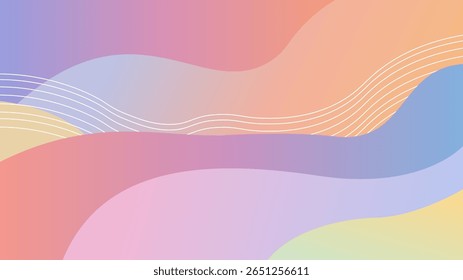 Fundo abstrato com formas pastel macias e fluidas e linhas finas e delicadas. Um design suave e sonhador com cores leves, arejadas, estéticas e harmoniosas.