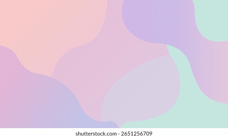 Fundo abstrato com formas fluidas macias em uma paleta pastel de tons frios de verde hortelã e lavanda. Um design suave e sereno com uma estética leve e arejada.
