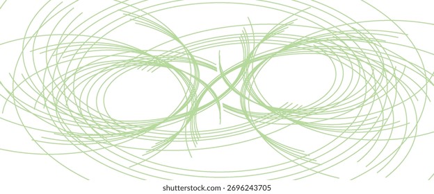 Abstract background with soft green curved lines forming a symmetrical circular pattern on a white background, suitable for modern, scientific design projects.