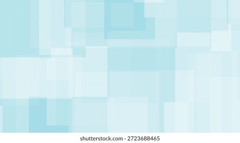 Abstract background with soft light blue and white translucent overlapping geometric rectangular shapes, perfect for technology, medical, business or corporate design.