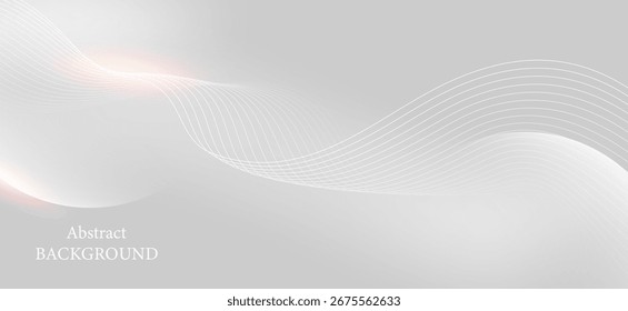 Abstract Background: A soft, minimalist, and elegant atmosphere with transparent wavy lines flowing through the frame, with a light grey background.