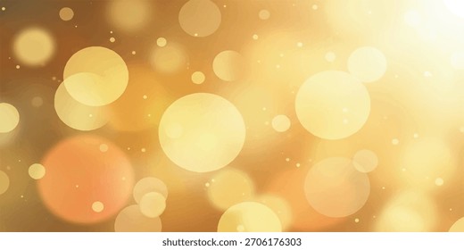 An abstract background of soft, out-of-focus golden circles of light, creating a warm, shimmering, and festive bokeh effect with a bright flare.