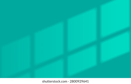 Abstract background with soft realistic window shadow overlay effect on turquoise wall. Minimalist vector design for product presentation showcase and mockups.