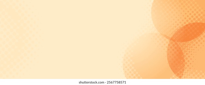 Abstract background with a soft yellow background and orange circles. The background features halftone dotted texture with yellow and orange hues. Minimal halftone vector gradient background