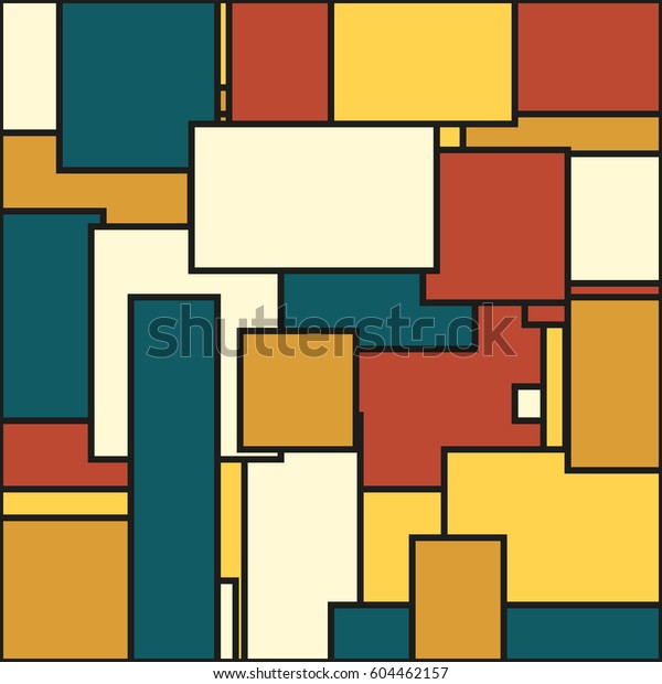 Abstract background in solid muted\
colors of yellow, tan, blue and dark orange (brick\
color)