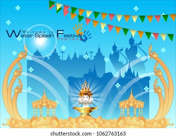 Abstract Background Songkran Festival: The Water Splash Festival of Thailand. Vector and Illustration, EPS 10