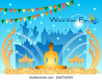 Abstract Background Songkran Festival: The Water Splash Festival of Thailand. Vector and Illustration, EPS 10