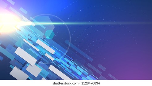 Abstract background with space elements. Including lance flare and rectangles.