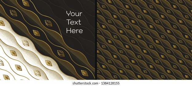 Abstract background with space for your text. Gold wavy lines and diamonds. Free space for text, advertising, design, flyers. 