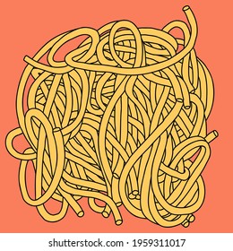 Abstract background with spaghetti - hand drawn vector illustration. Flat color design, easy to recolor.