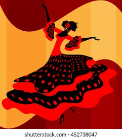 abstract background and Spanish dancer in red-black dress