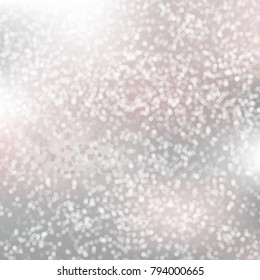 Abstract background with sparkles on silver and white backdrop. Christmas and New Year holiday vector design with bokeh lights