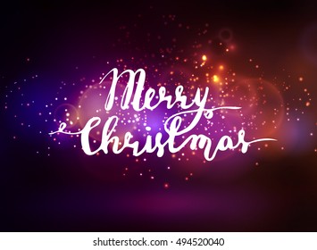 Abstract background with sparks lights and handwritten Merry Christmas