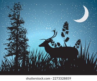 abstract background with speckled grass ornament and deer