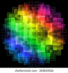 Abstract background with spectrum digital screens overlapping. Illustration on black background