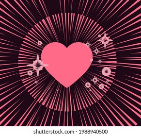 Abstract background with speed lines and heart. Vector hand-drawn design template for manga and comic book design.