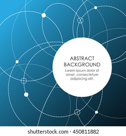 Abstract background with sphere and atomic circles. Empty space for text. Science and high technology theme.