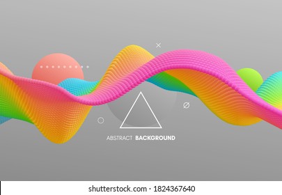 Abstract background with sphere and wave around it. Creative design for banner, flyer, poster, cover or brochure. 3D vector illustration.