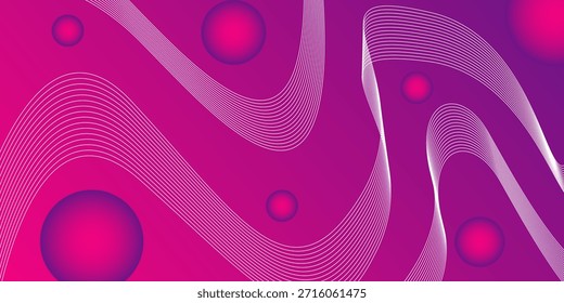 Un fondo abstracto con esferas y líneas curvas en un degradado rosa y púrpura. La Imagen crea un diseño moderno y dinámico.