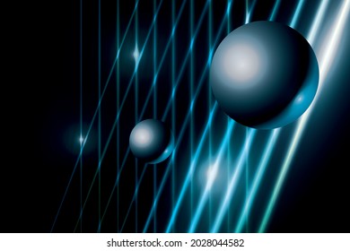 Abstract background with spheres in zero gravity with laser beams. Poster and presentation concept.