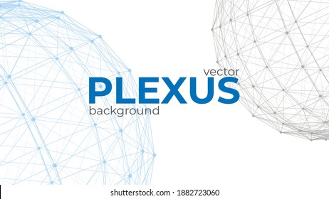 Abstract background with spherical plexus design elements. Geometric structures from dots and lines. Polygonal plexus elements isolated on white background.