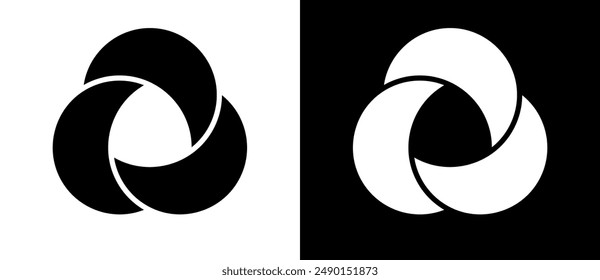 Abstract background with spiral. Art lines design logo or icon. A black figure on a white background and an equally white figure on the black side.