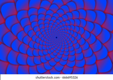 Abstract background. Spiral flower pattern in red and blue. Abstract Lotus Flower. Esoteric Mandala Symbol. vector illustration.