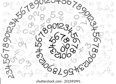 An abstract background with spiral line of numbers in gray scale, vector image 