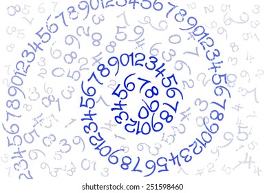 An abstract background with spiral line of numbers in blue, vector image 