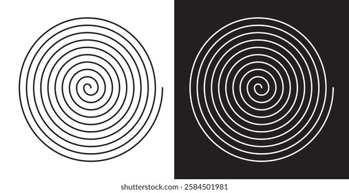 Abstract background with spiral as logo or icon. Black shape on a white background and the same white shape on the black side ilustration
