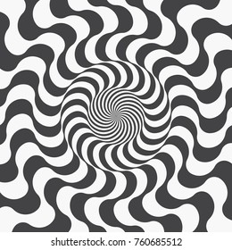 Abstract background of spiraling strips. Op art. Vector illustration