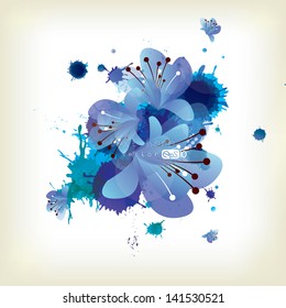 Abstract background with splash and floral elements