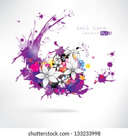 Abstract background with splash and flowers