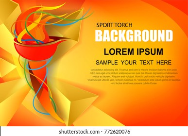 Abstract background of sport torch with colorful wavy stripes. Championship icon, a symbol of victory. Isolated vector illustration.Abstract colorful background with wave, Champions flame.