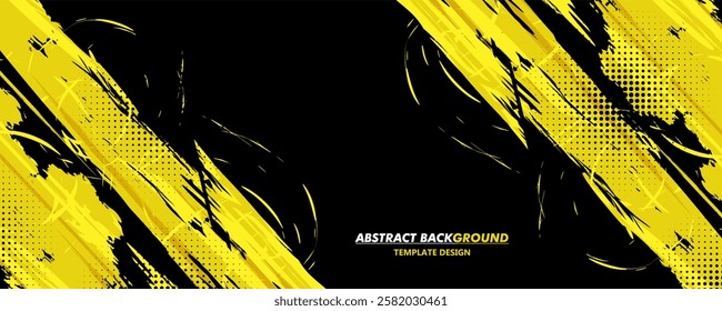 Abstract Background with Sportly Yellow Brush Style and Grunge Effect. Grunge Brushstroke Element for Poster or Banner Design. Design Template Vector Background