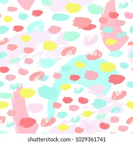 Abstract background with spots and brush strokes. Seamless vector pattern in pastel colors.