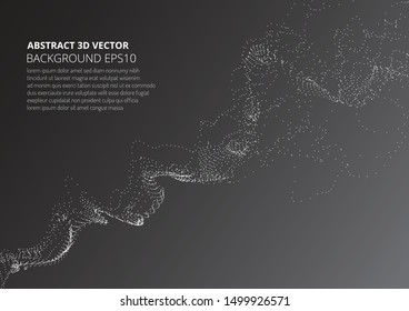 Abstract background with sprayed particles. Fluctuations in geometric shapes in space. Propagation of waves and vibrations in the environment.