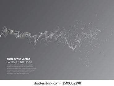 Abstract background with sprayed particles. Fluctuations in geometric shapes in space. Propagation of waves and vibrations in the environment.