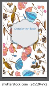 abstract background with spring flowers and a postcard invitation