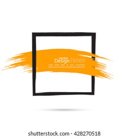 Abstract background with square banner and smear paint. Text box and frame with yellow smear. 