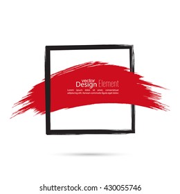 Abstract background with square banner and smear paint. Text box and frame. Vector hand drawn.