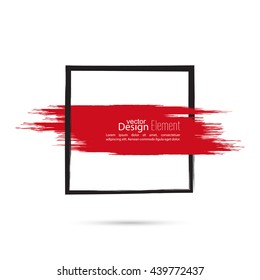 Abstract background with square banner and smear paint. Text box and frame. Vector hand drawn.