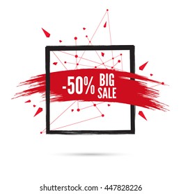 Abstract background with square banner and smear paint. Vector tag. 