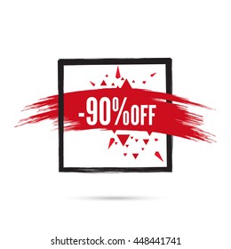 Abstract background with square banner and smear paint. Vector tag. 