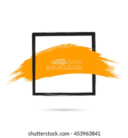 Abstract background with square banner and smear paint. Text box and frame. Vector hand drawn.